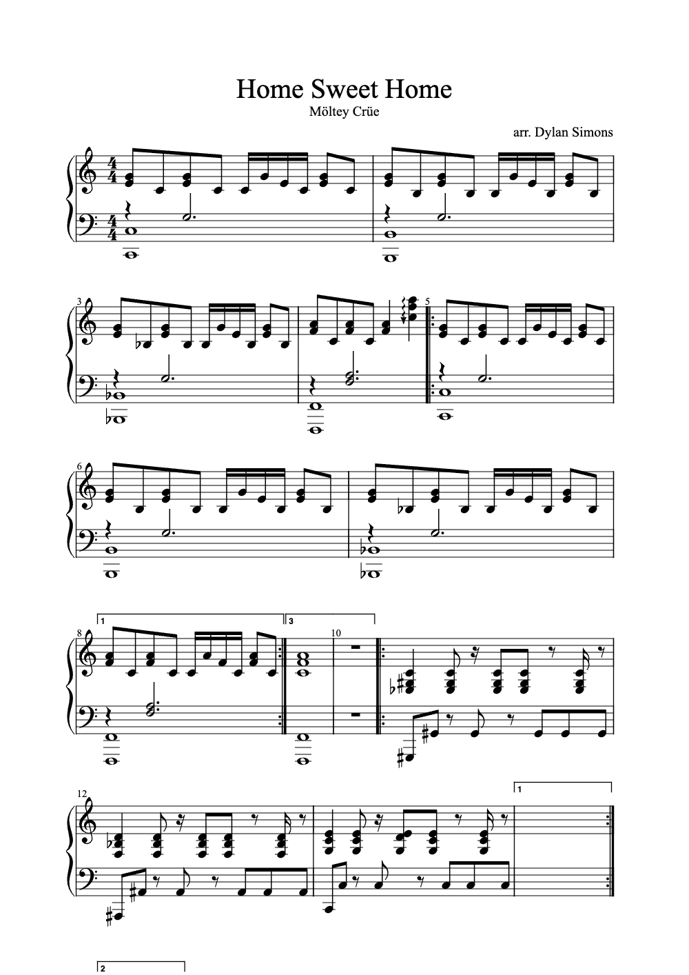 Sheet music preview for Home Sweet Home