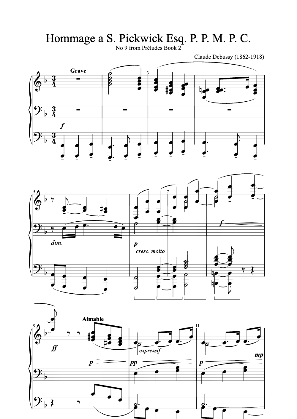 Sheet music preview for Hommage à S. Pickwick Esq. P. P. M. P. C.