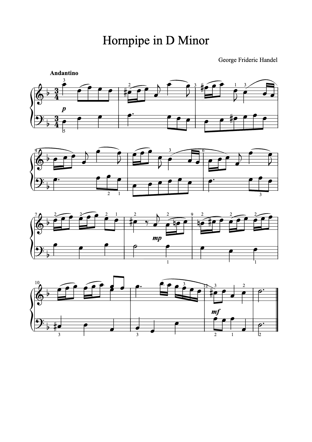 Sheet music preview for Hornpipe in D Minor