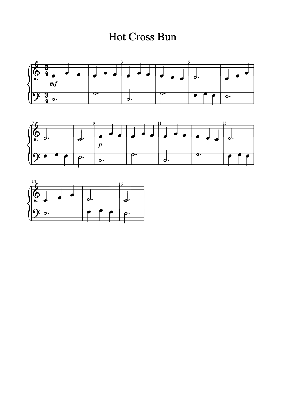 Sheet music preview for Hot Cross Buns