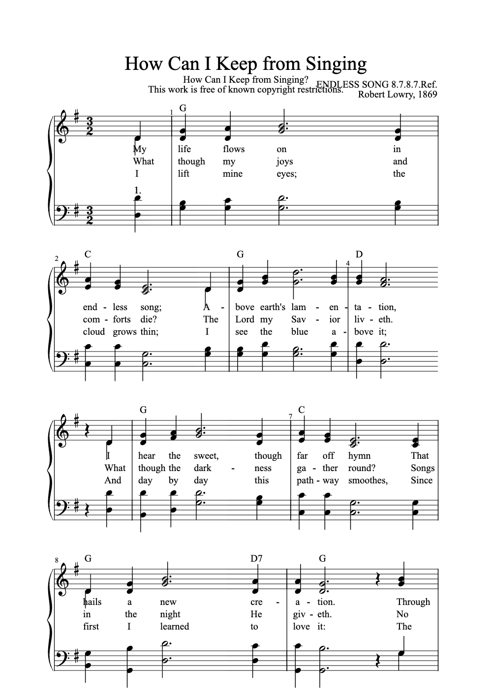 Sheet music preview for How Can I Keep from Singing