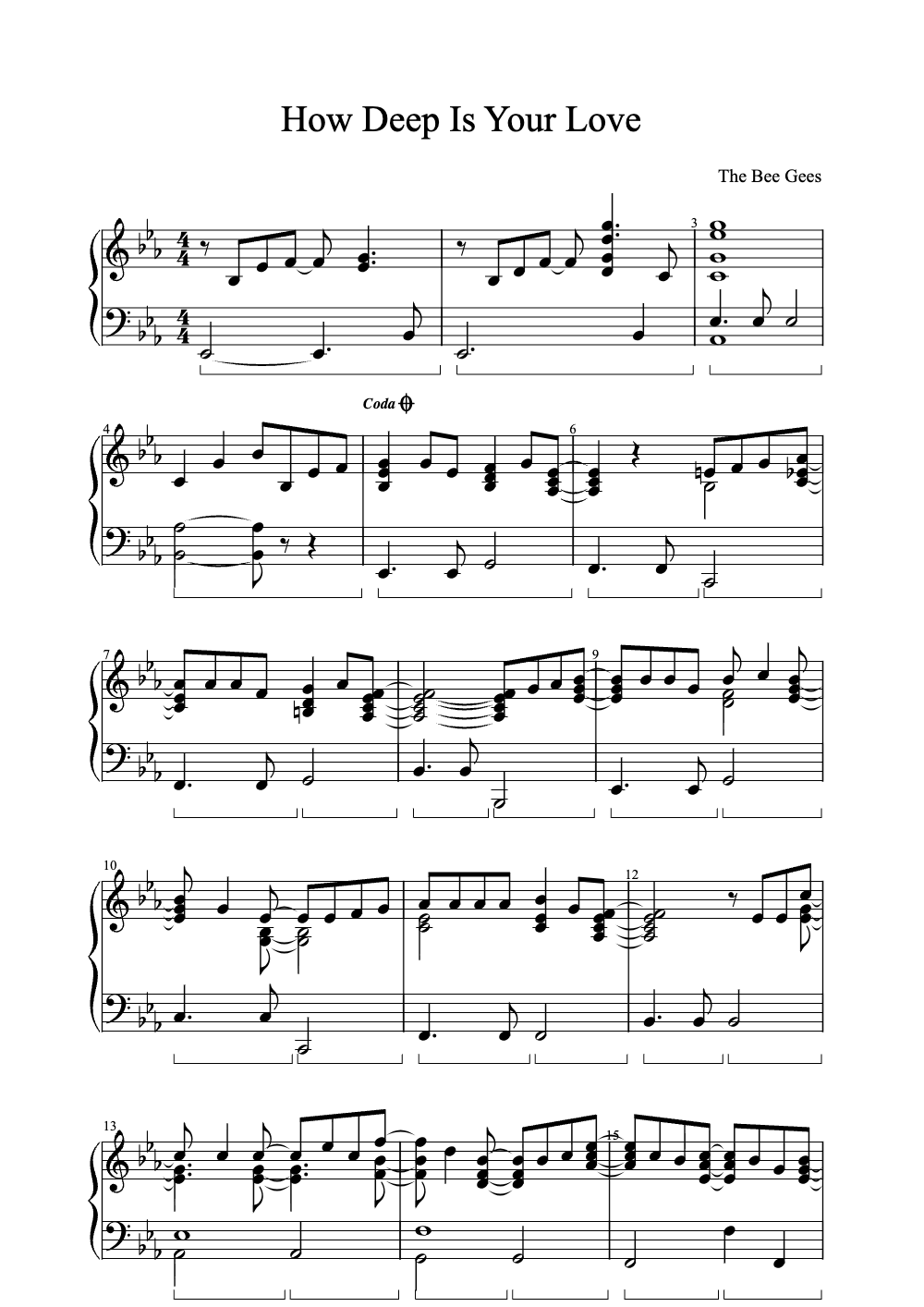 Sheet music preview for How Deep Is Your Love