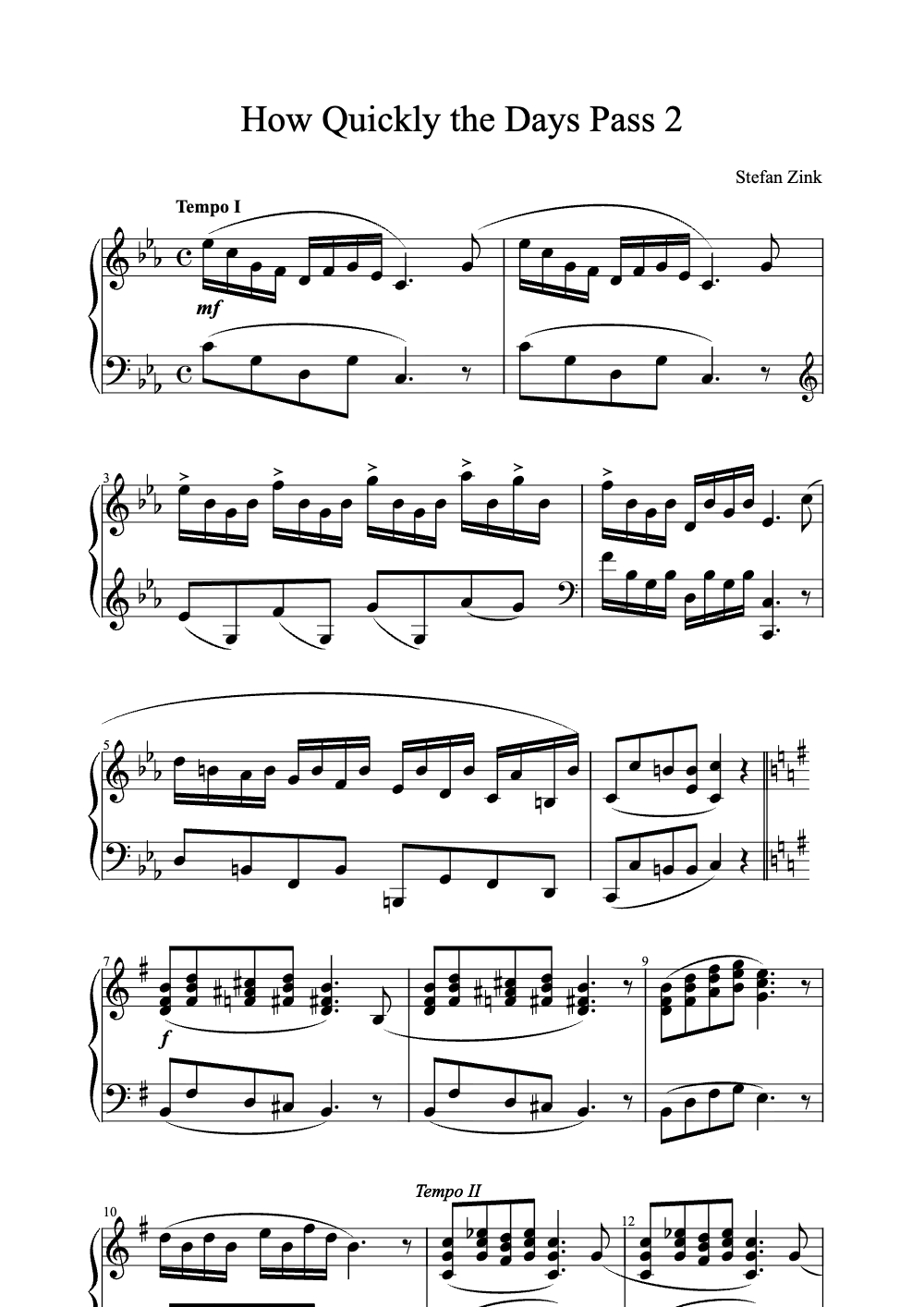 Sheet music preview for How Quickly the Days Pass