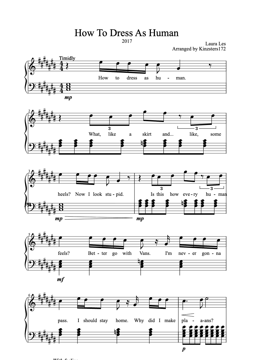 Sheet music preview for How to Dress as Human