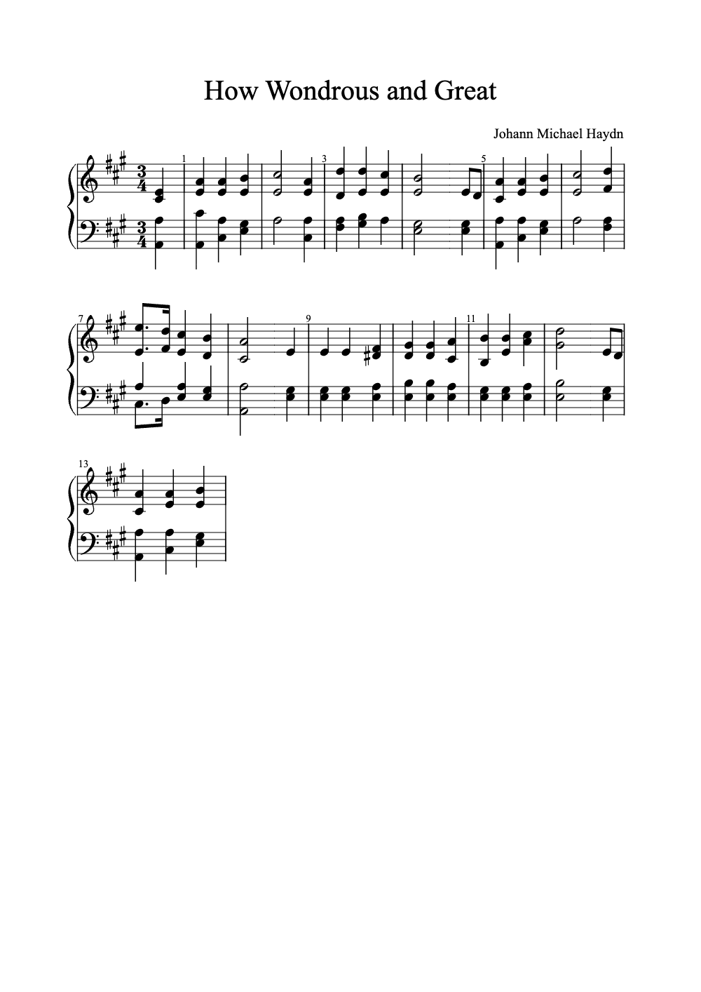 Sheet music preview for How Wondrous and Great