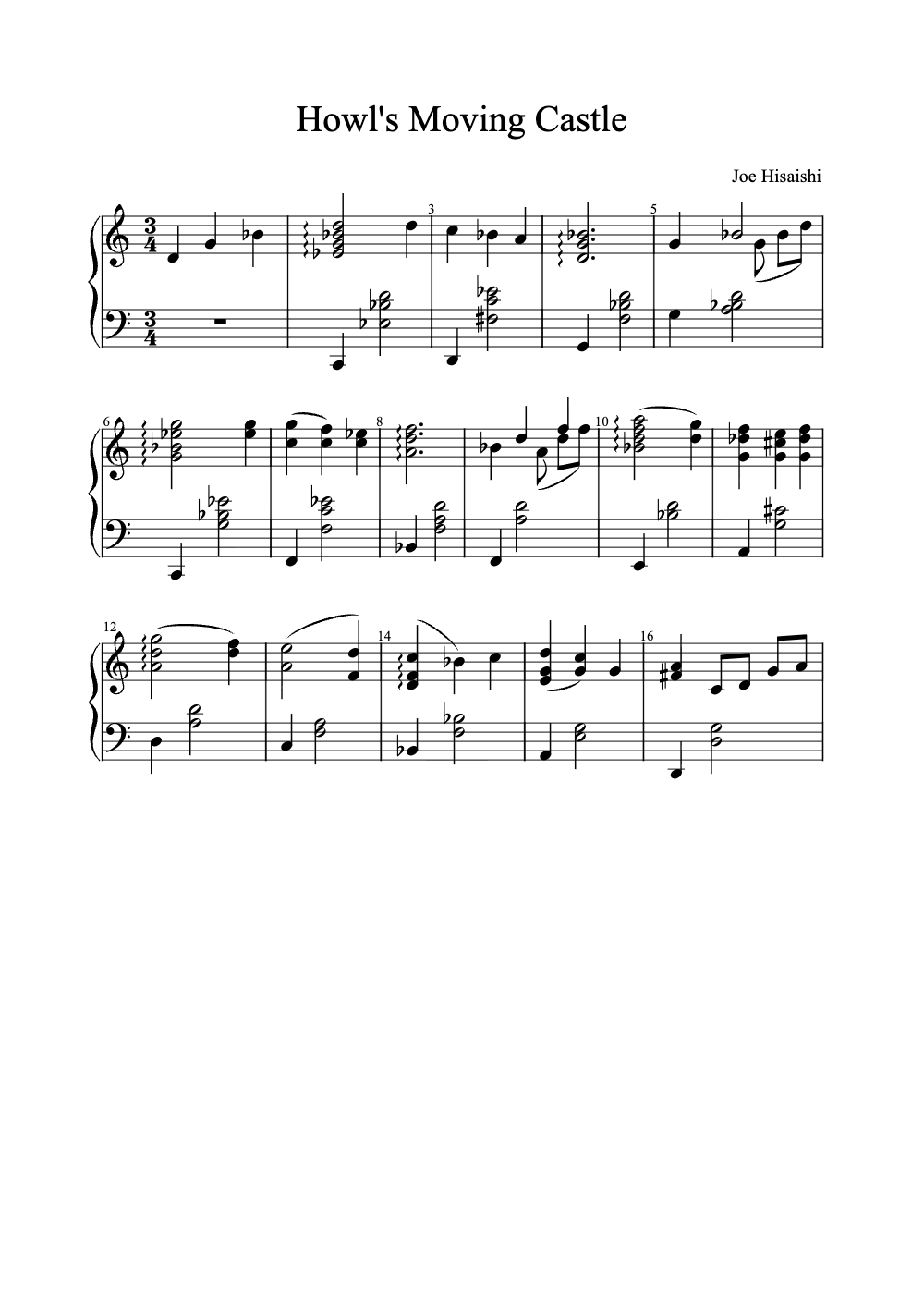 Sheet music preview for Howl's Moving Castle