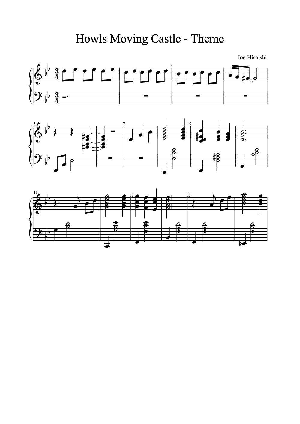 Sheet music preview for Howl's Moving Castle - Theme