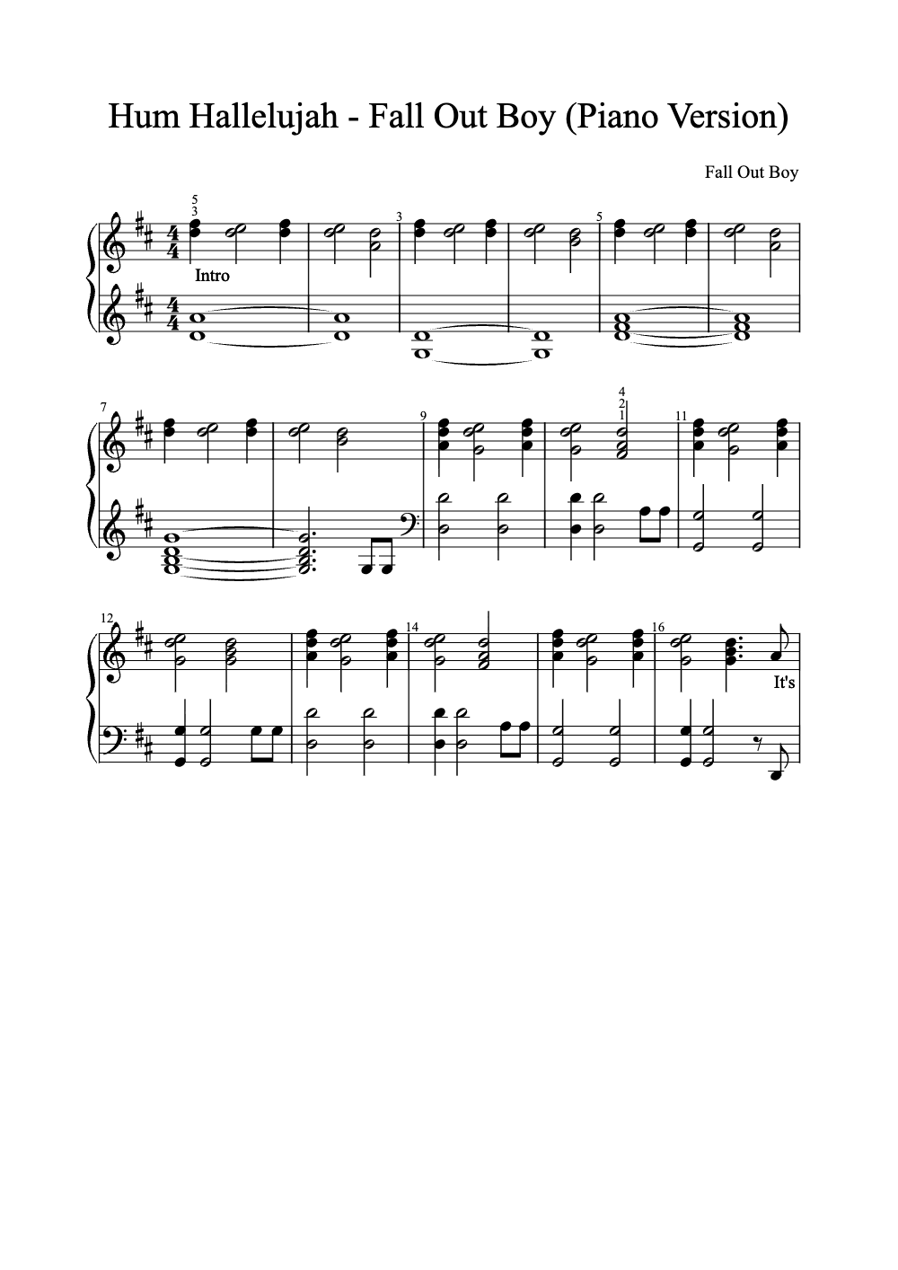 Sheet music preview for Hum Hallelujah