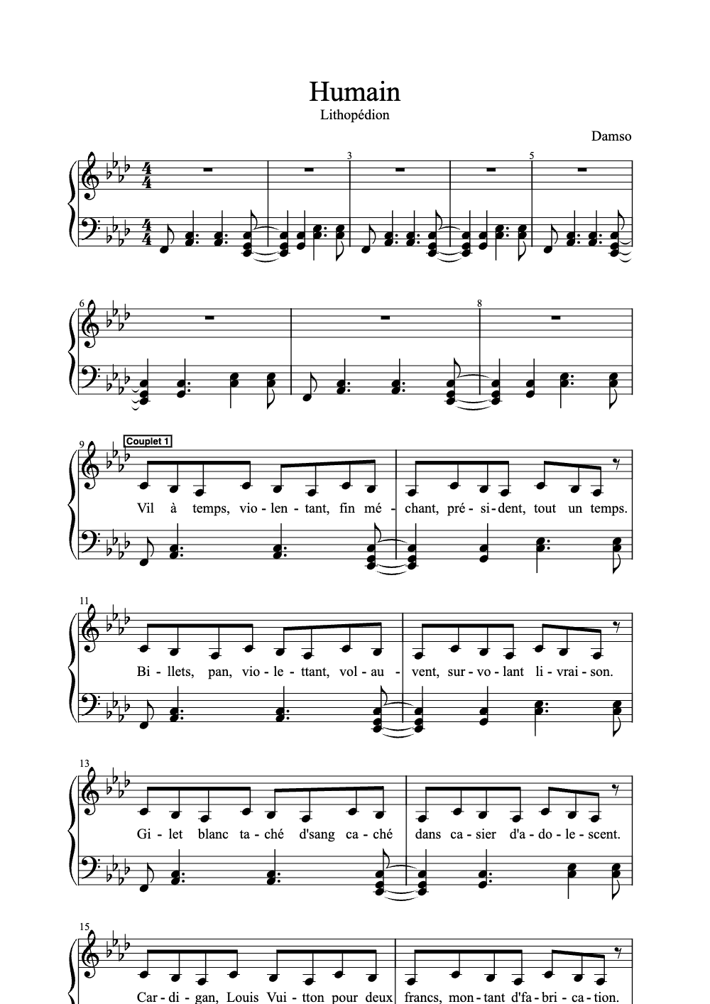 Sheet music preview for Humain