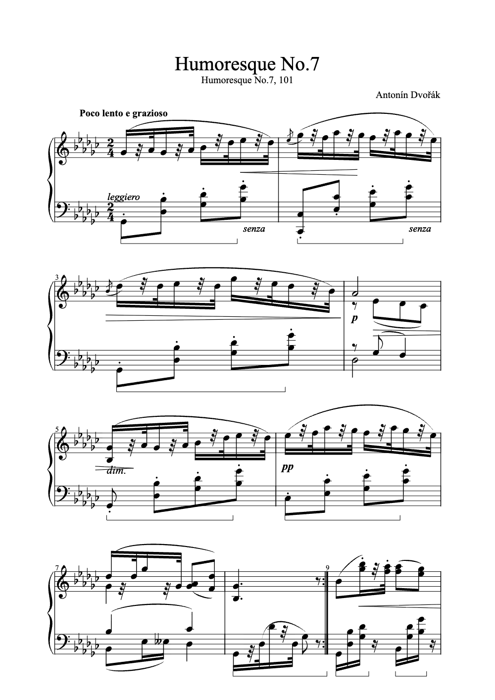 Sheet music preview for Humoresque No. 7