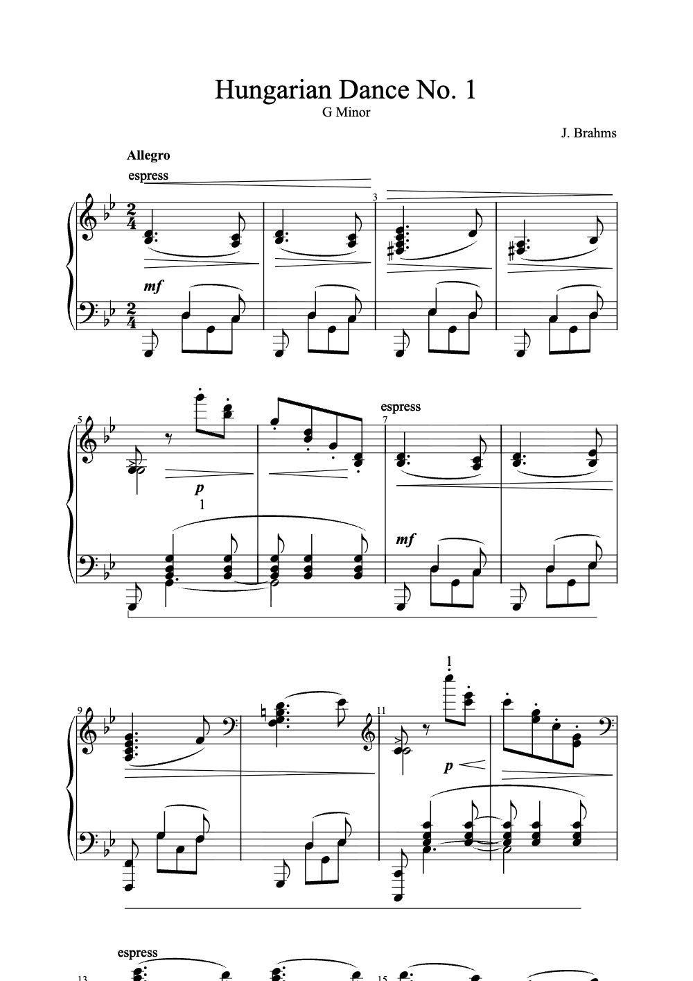 Sheet music preview for Hungarian Dance No. 1