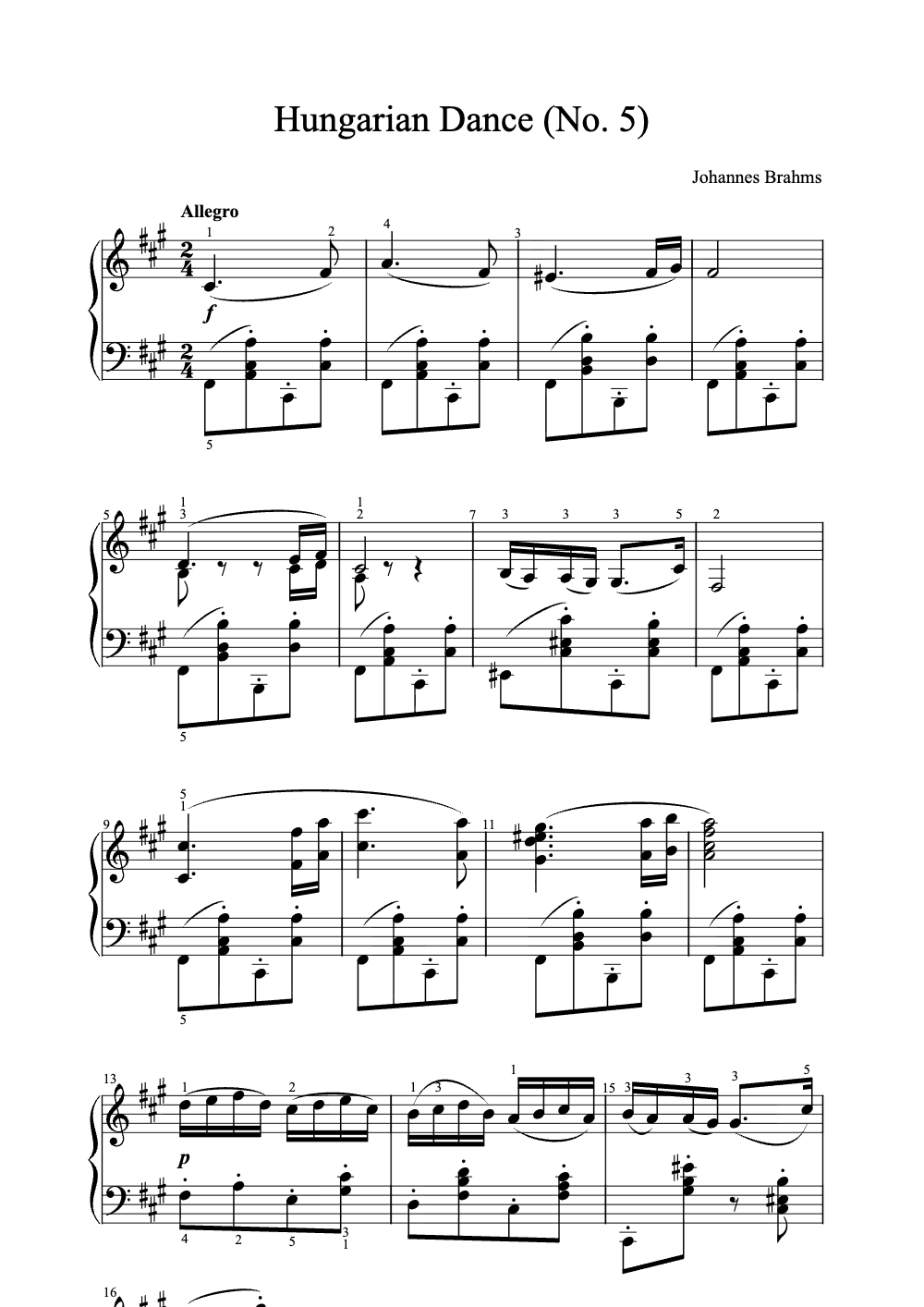 Sheet music preview for Hungarian Dance No. 5