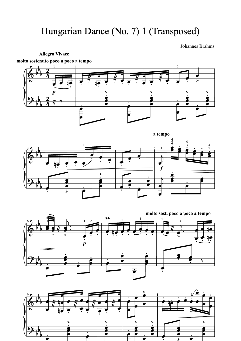 Sheet music preview for Hungarian Dance No. 7