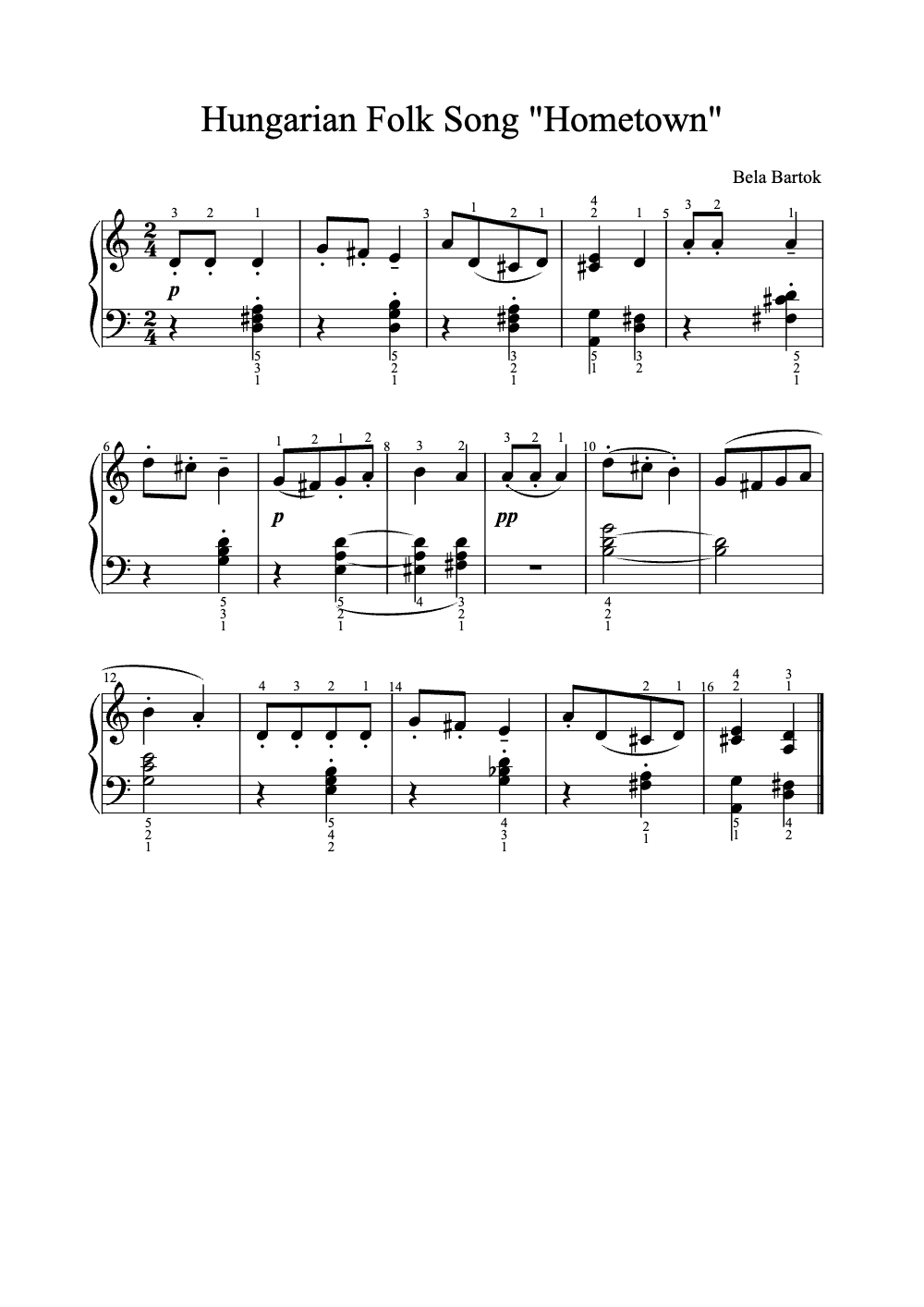 Sheet music preview for Hungarian Folk Song "Hometown"