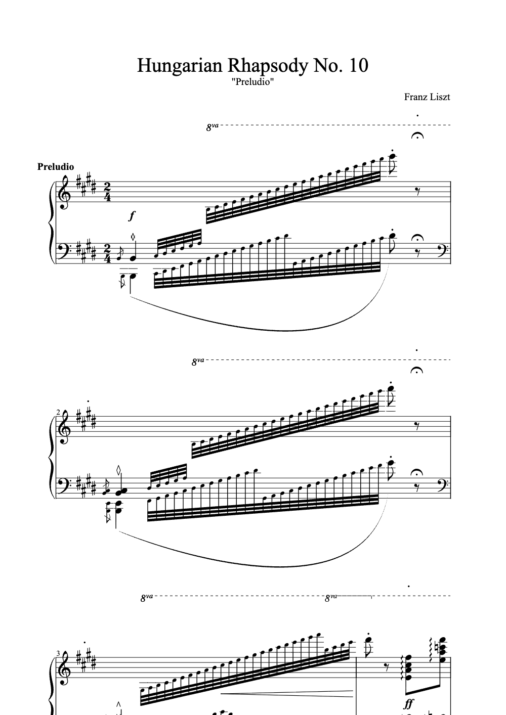 Sheet music preview for Hungarian Rhapsody No. 10