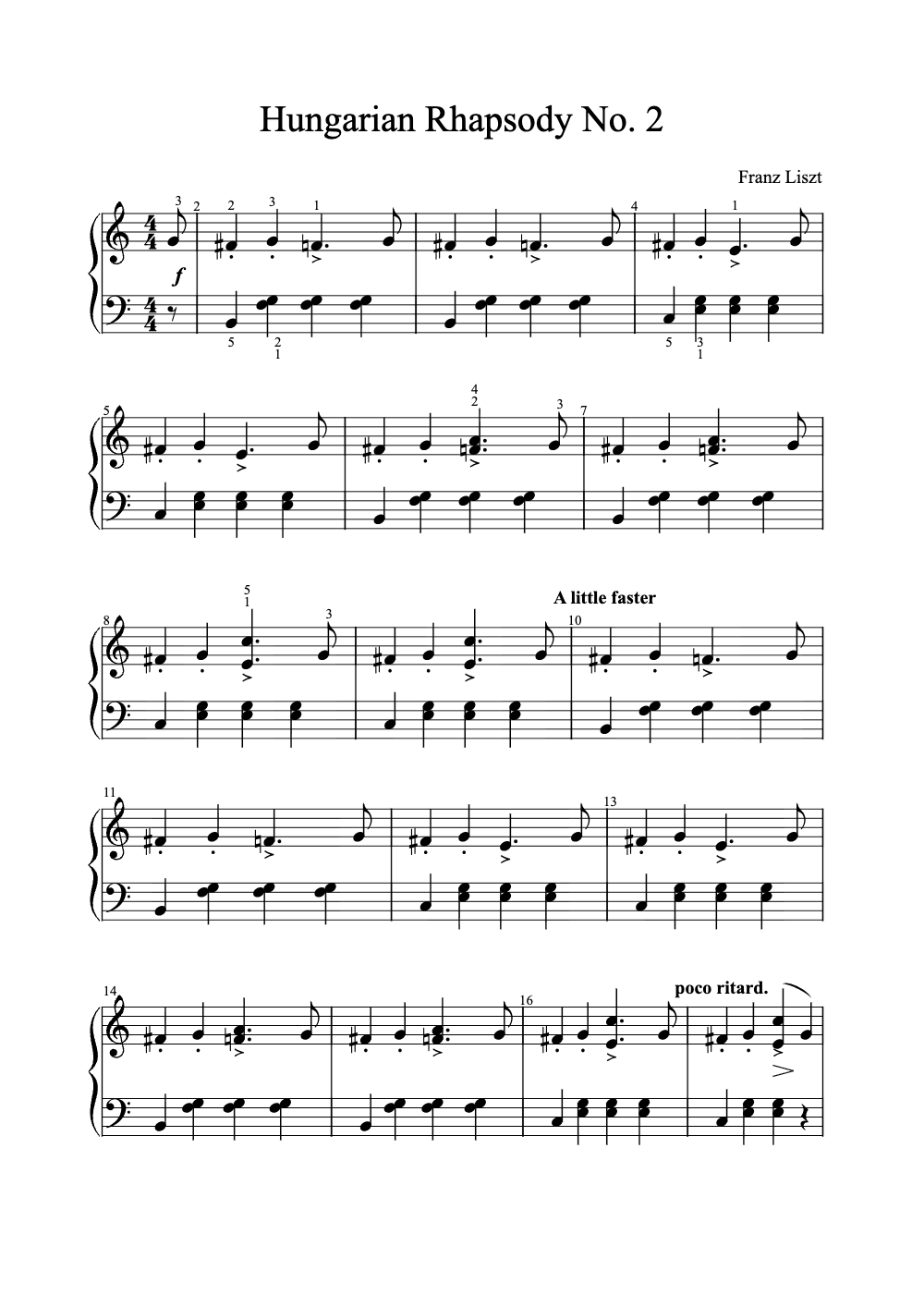 Sheet music preview for Hungarian Rhapsody No. 2