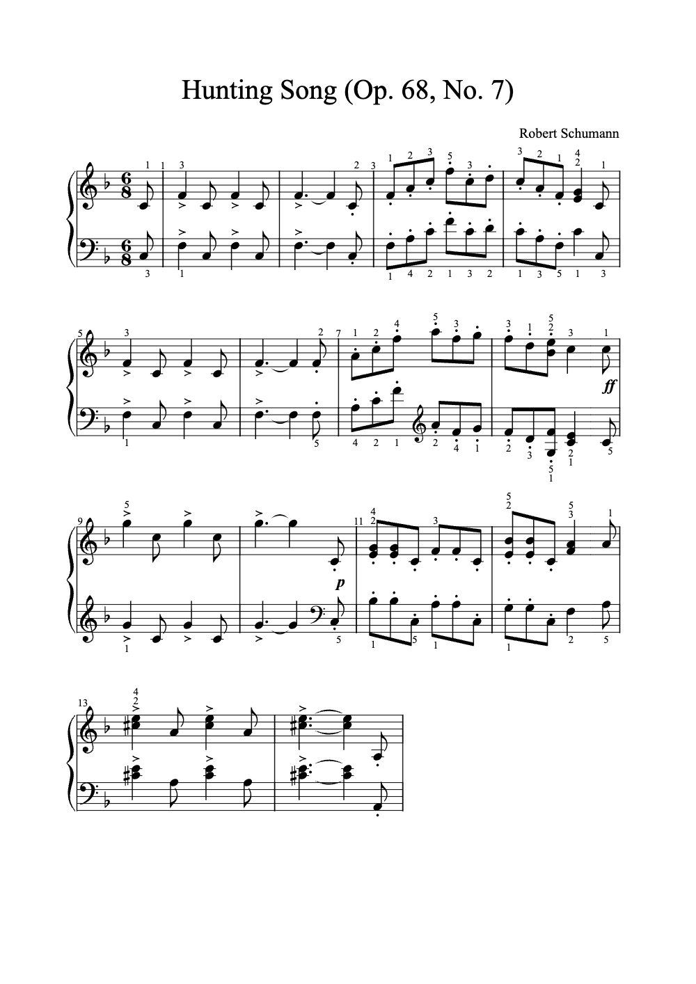 Sheet music preview for Hunting Song
