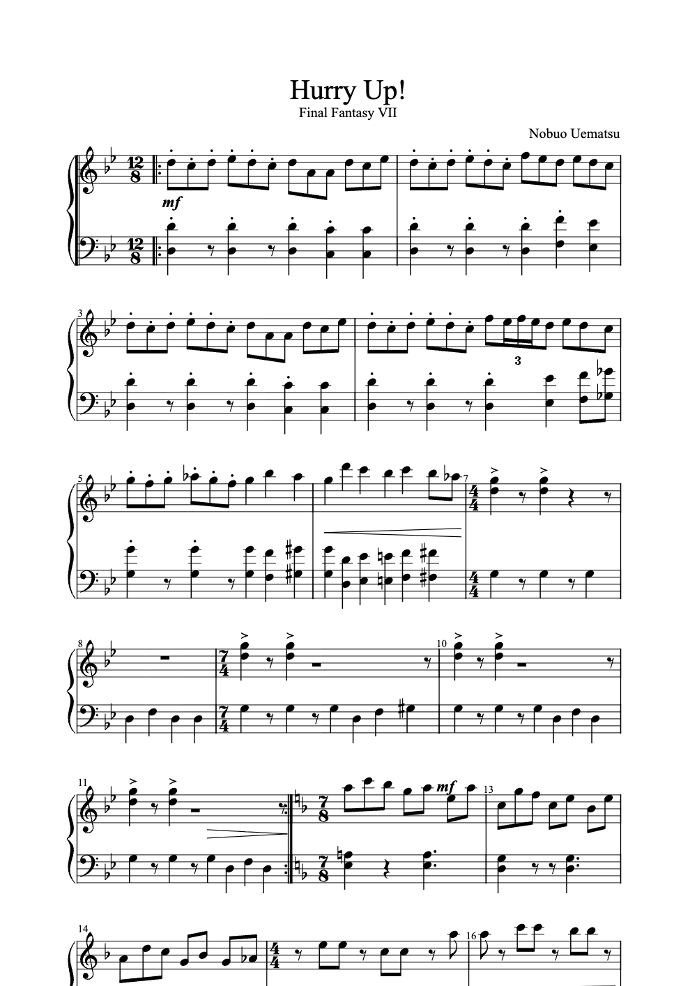 Sheet music preview for Hurry Up!