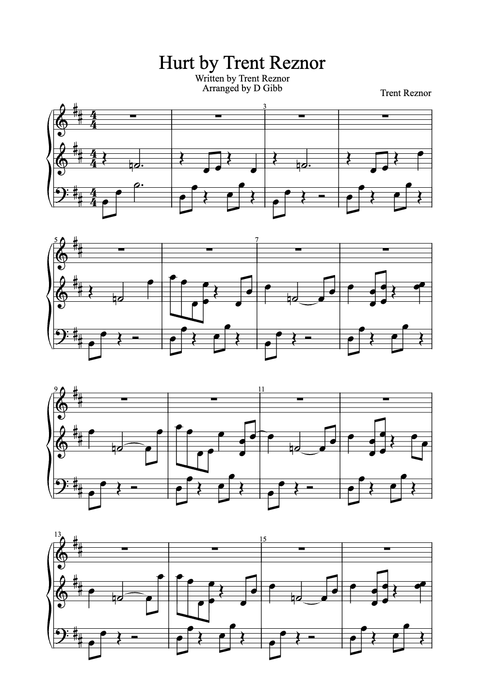 Sheet music preview for Hurt