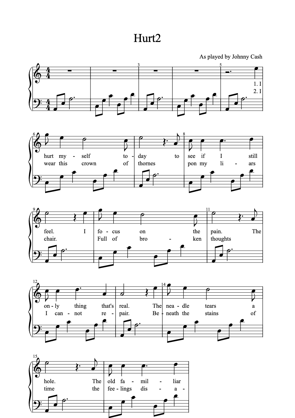 Sheet music preview for Hurt