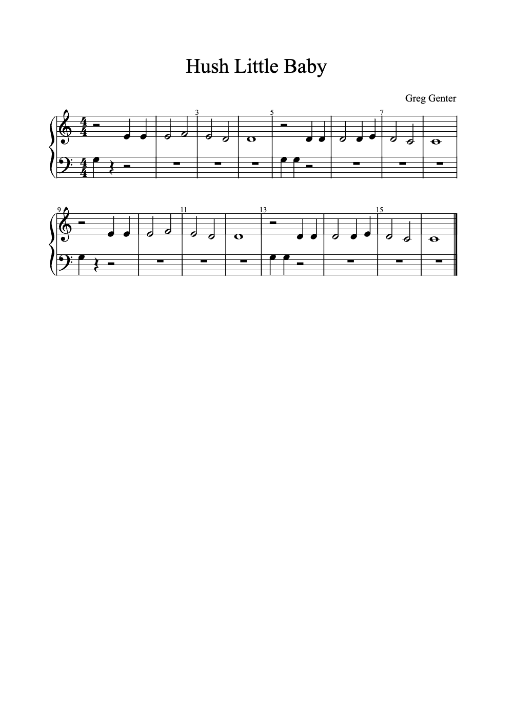 Sheet music preview for Hush Little Baby