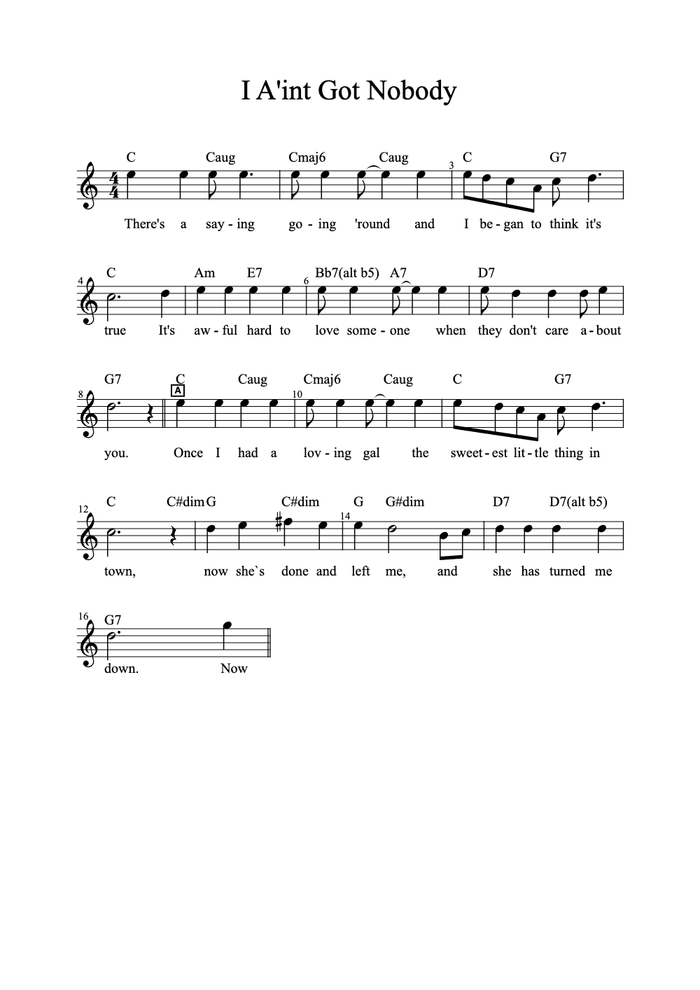 Sheet music preview for I Ain't Got Nobody