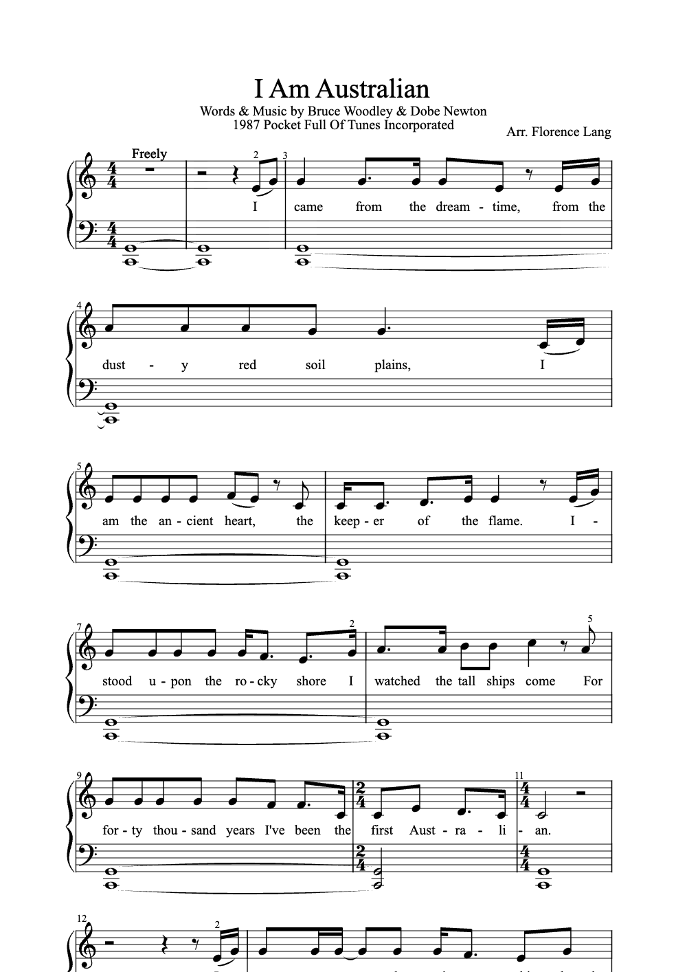 Sheet music preview for I Am Australian