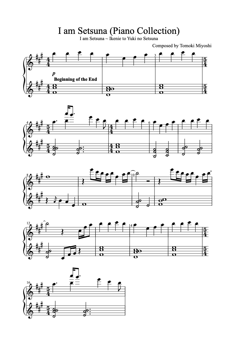 Sheet music preview for I Am Setsuna (Piano Collection)