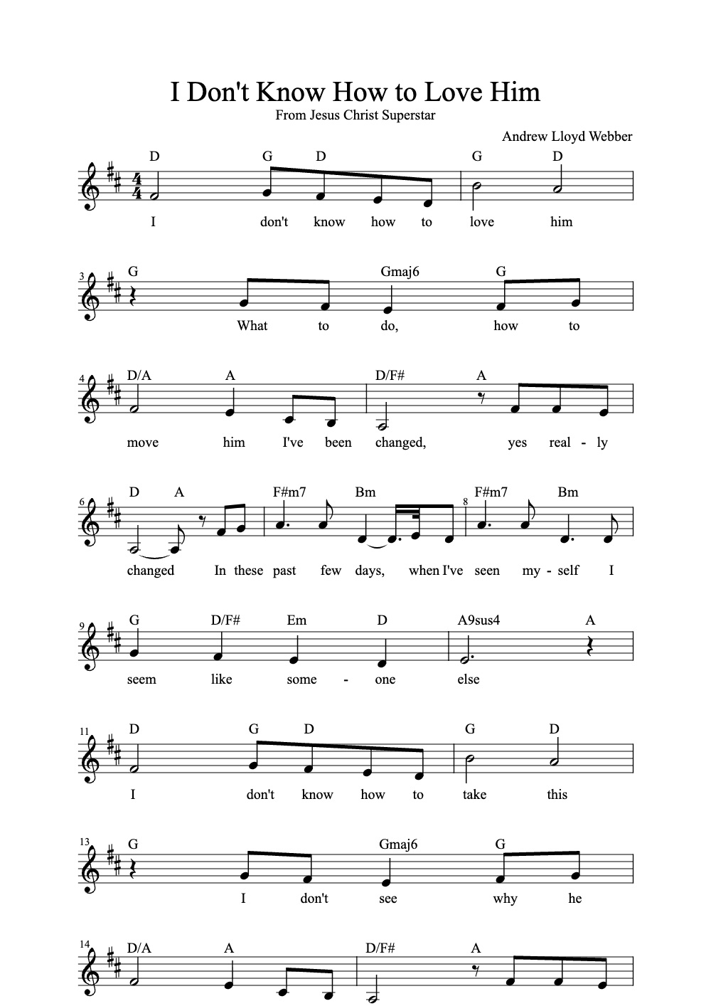 Sheet music preview for I Don't Know How to Love Him