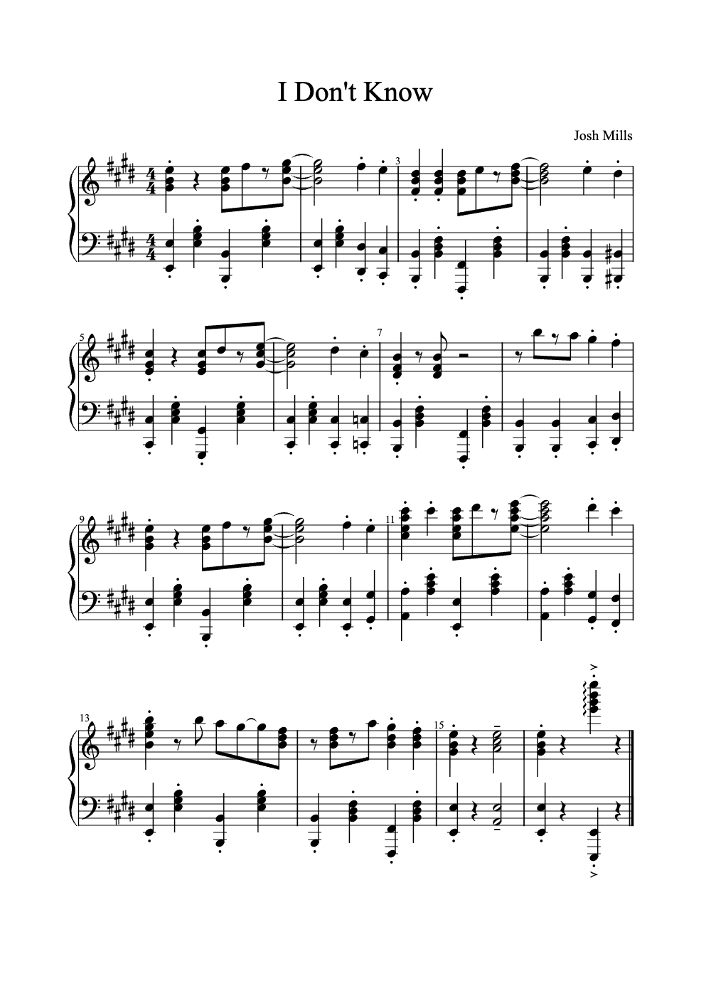 Sheet music preview for I Don't Know