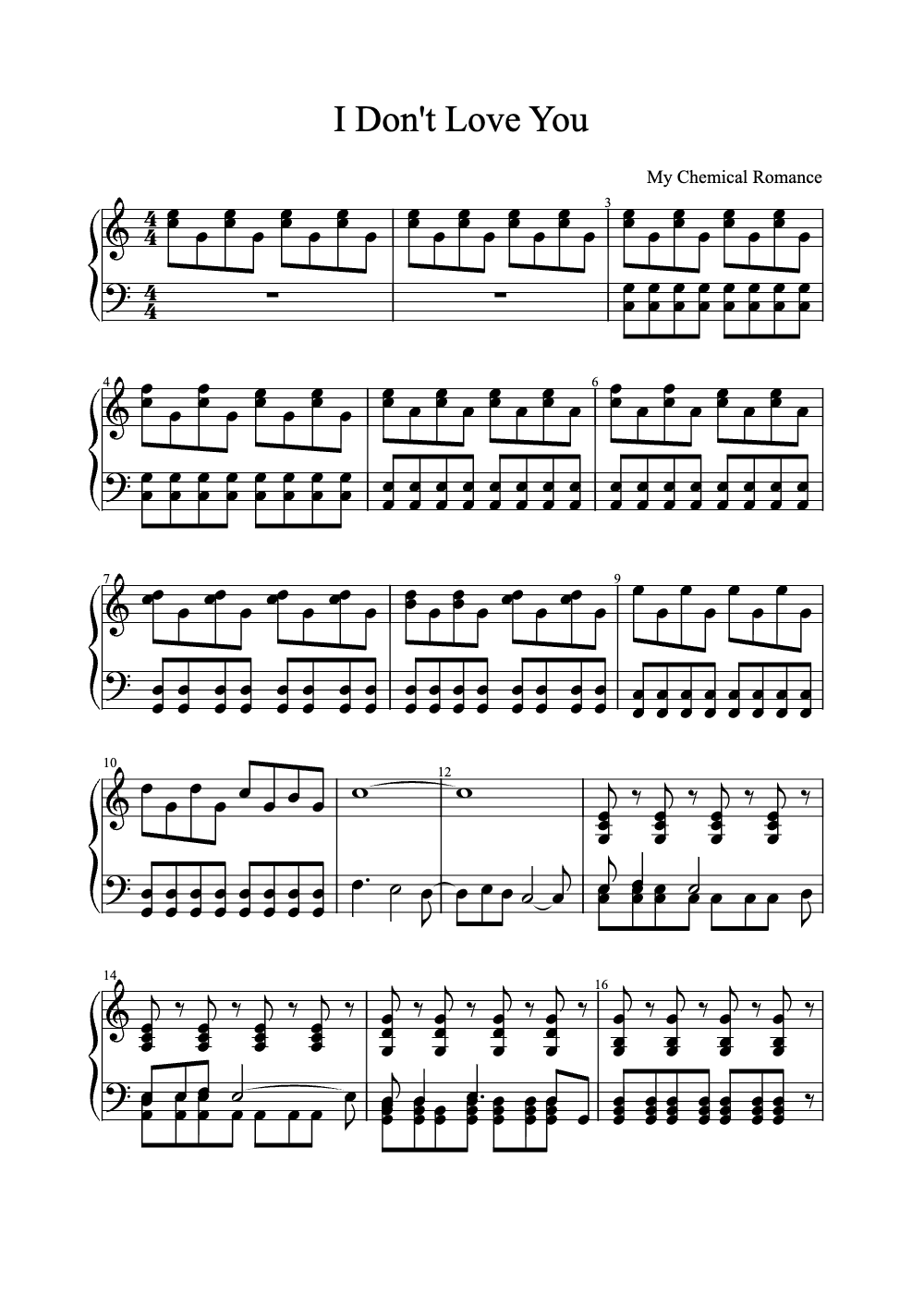 Sheet music preview for I Don't Love You