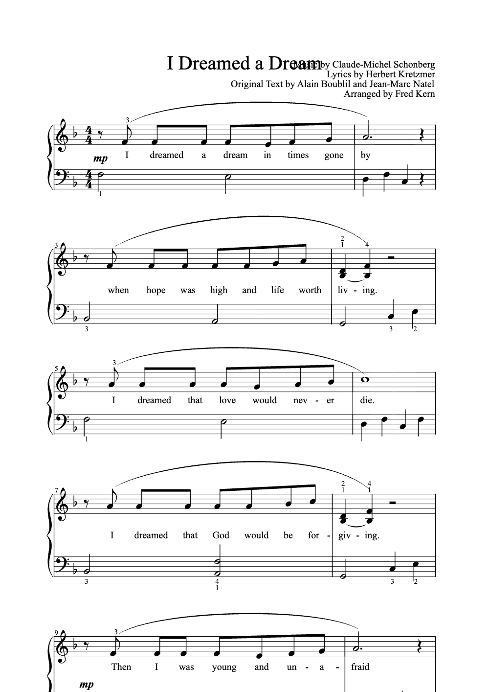 Sheet music preview for I Dreamed a Dream