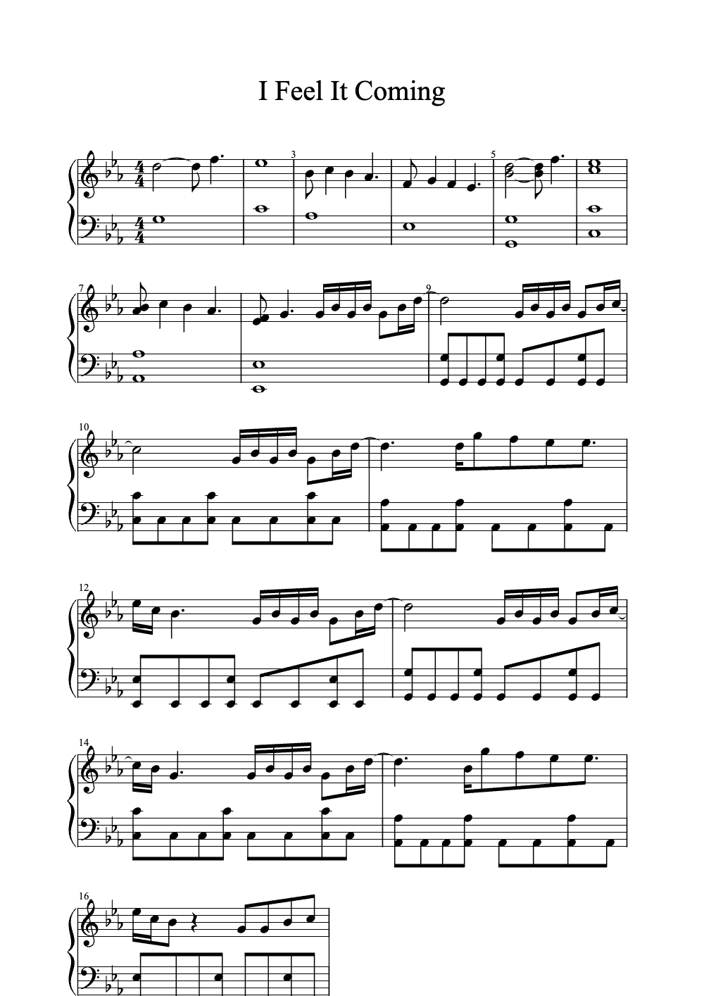 Sheet music preview for I Feel It Coming
