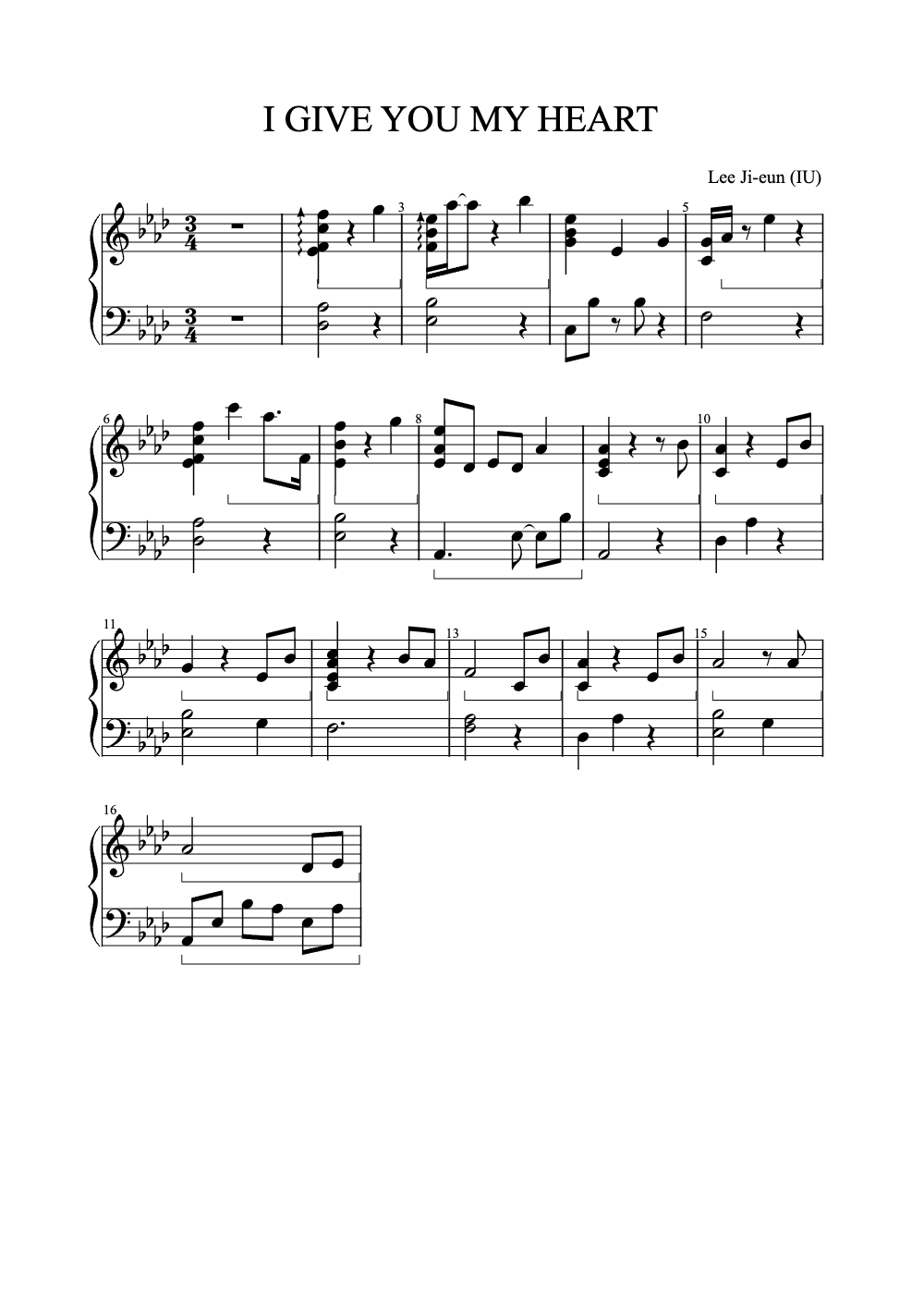 Sheet music preview for I Give You My Heart