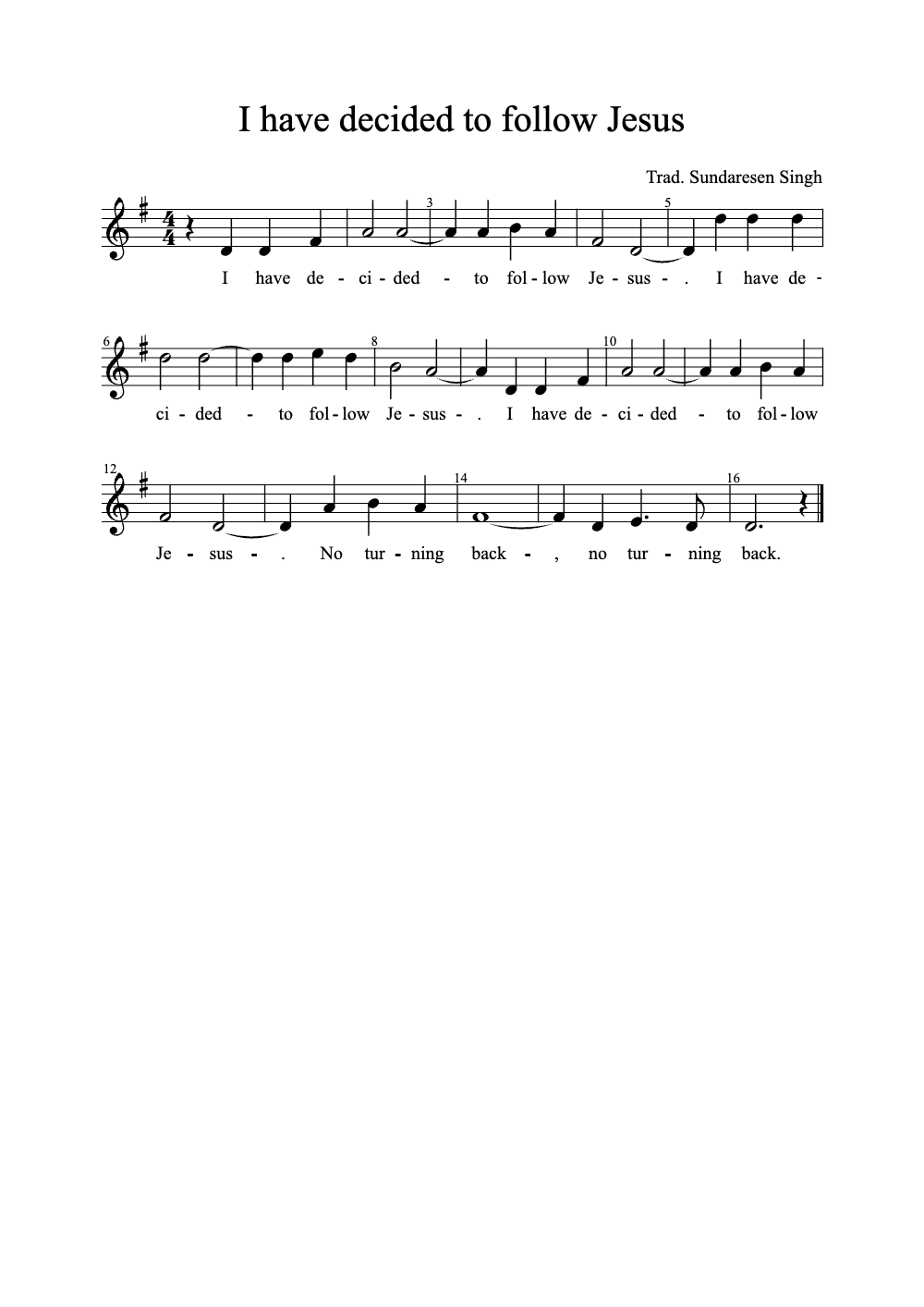 Sheet music preview for I Have Decided to Follow Jesus