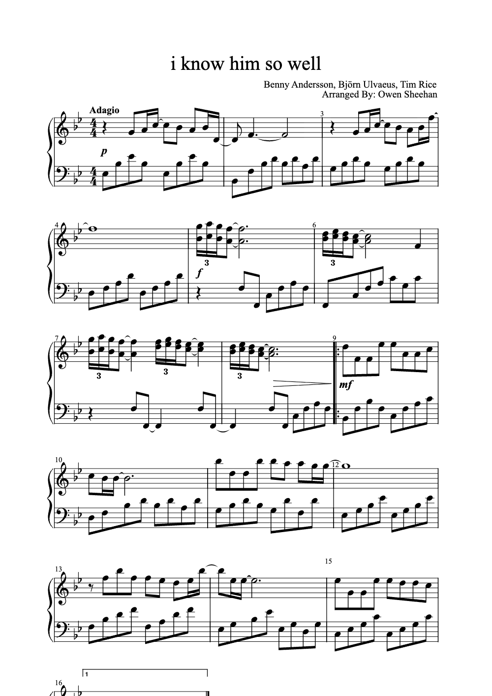 Sheet music preview for I Know Him So Well