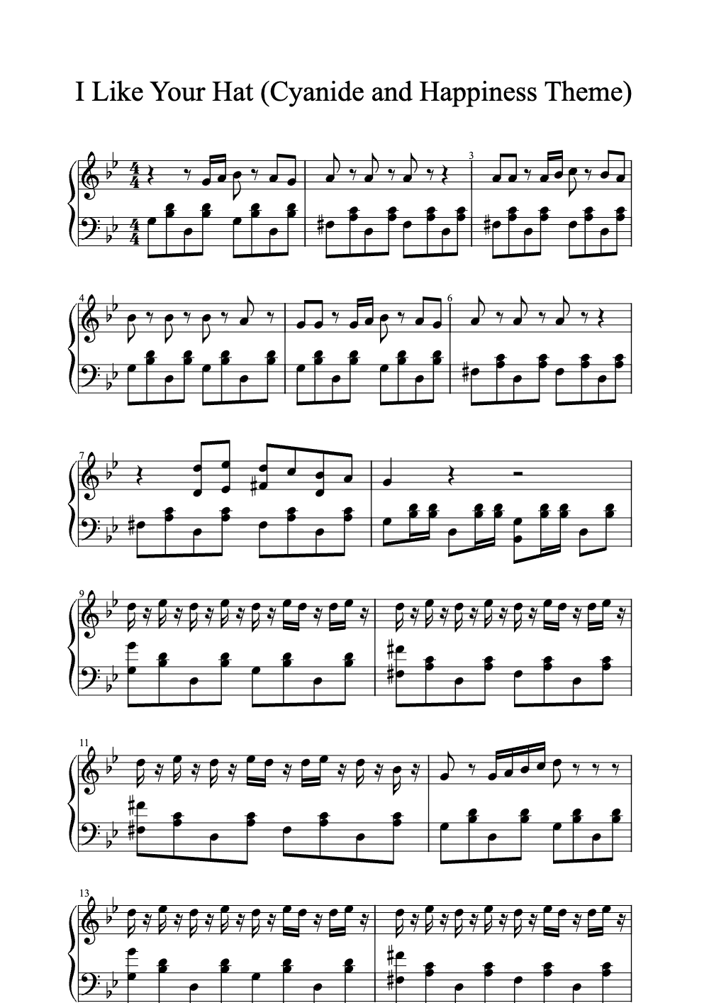 Sheet music preview for I Like Your Hat