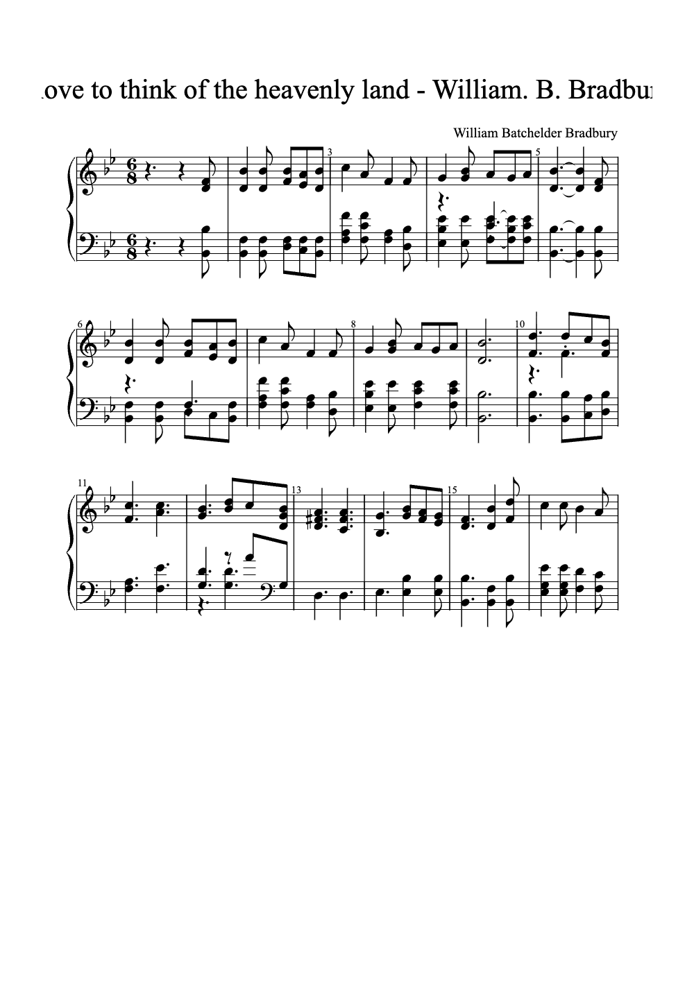 Sheet music preview for I Love to Think of the Heavenly Land