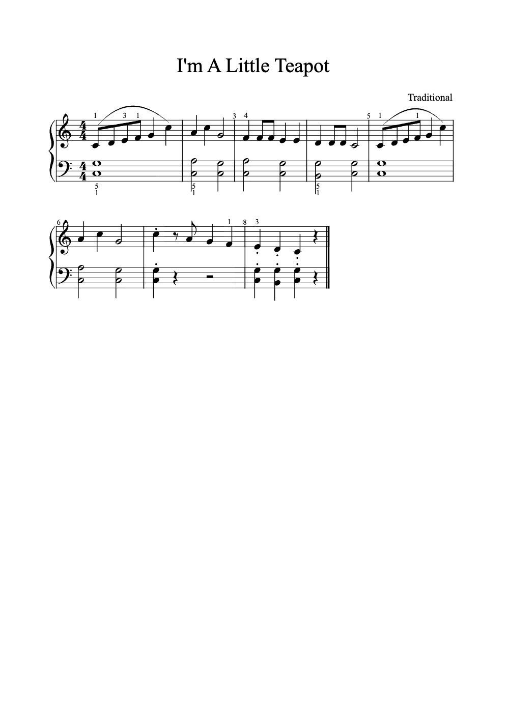Sheet music preview for I'm a Little Teapot