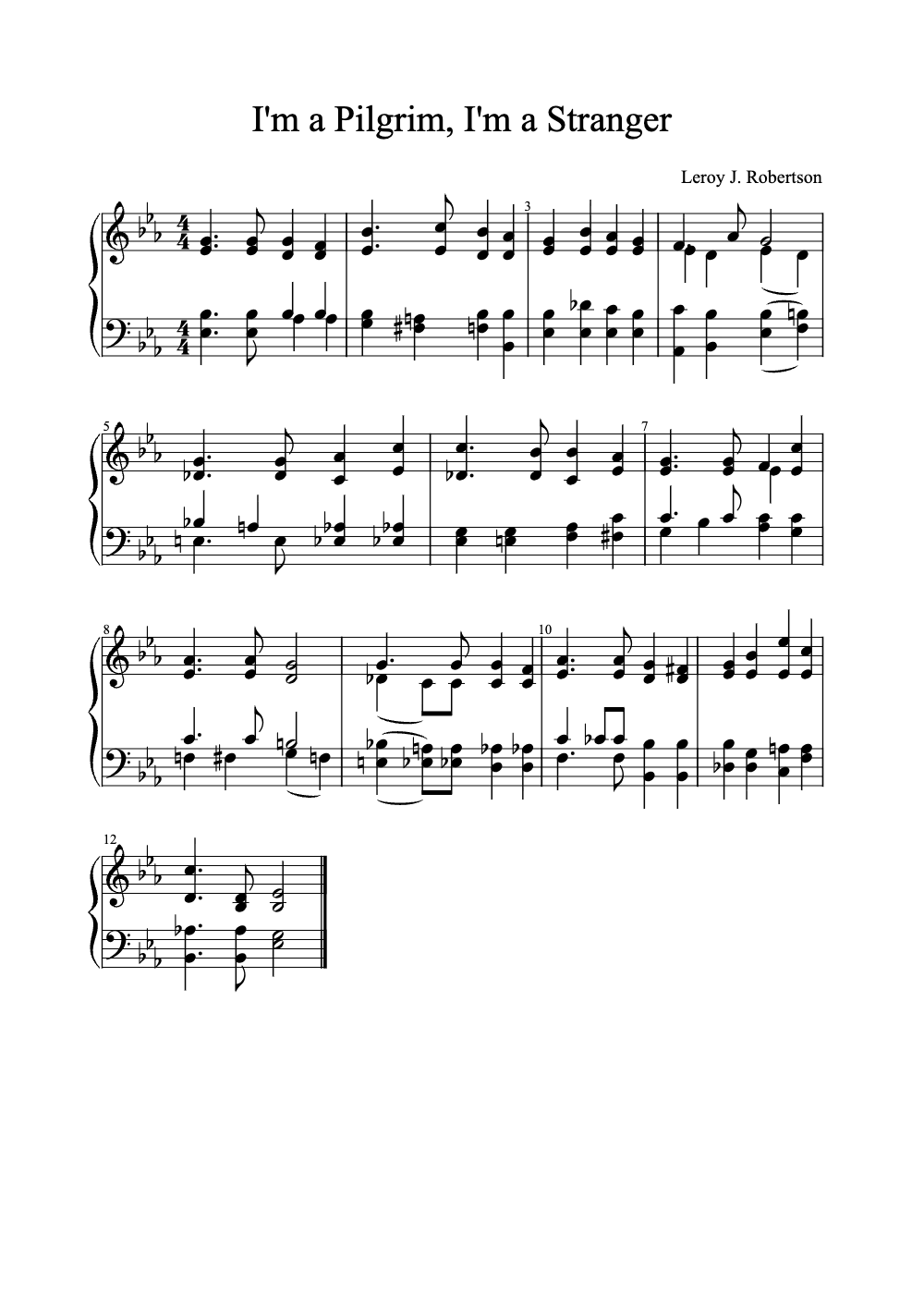 Sheet music preview for I'm a Pilgrim, I'm a Stranger
