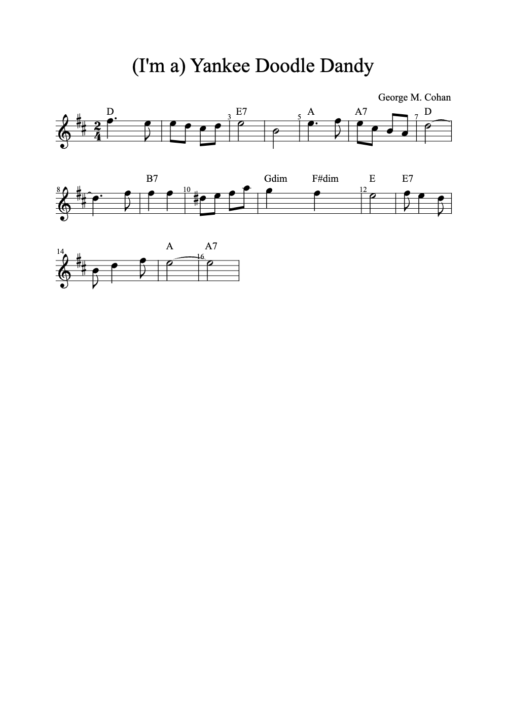 Sheet music preview for I'm a Yankee Doodle Dandy