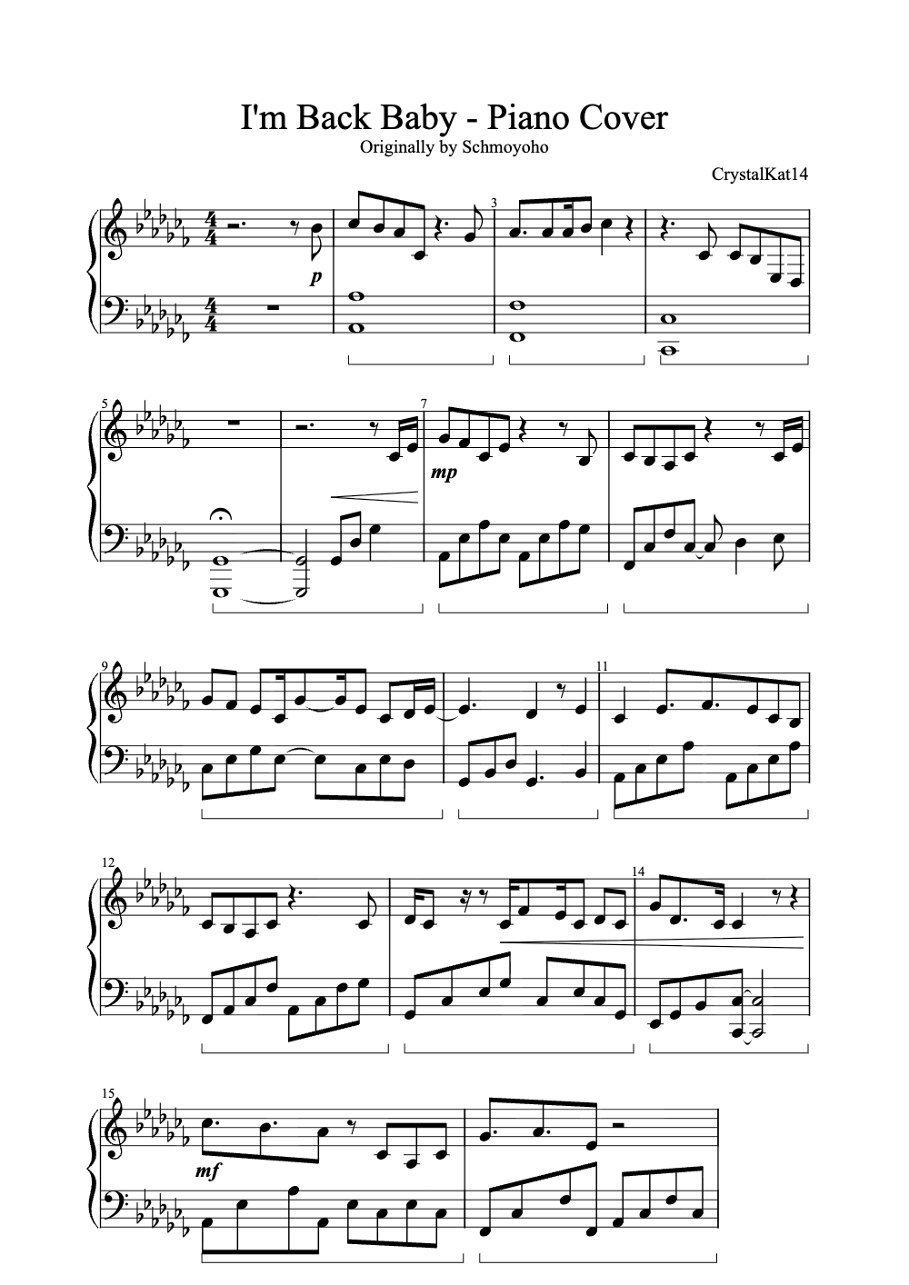 Sheet music preview for I'm Back Baby