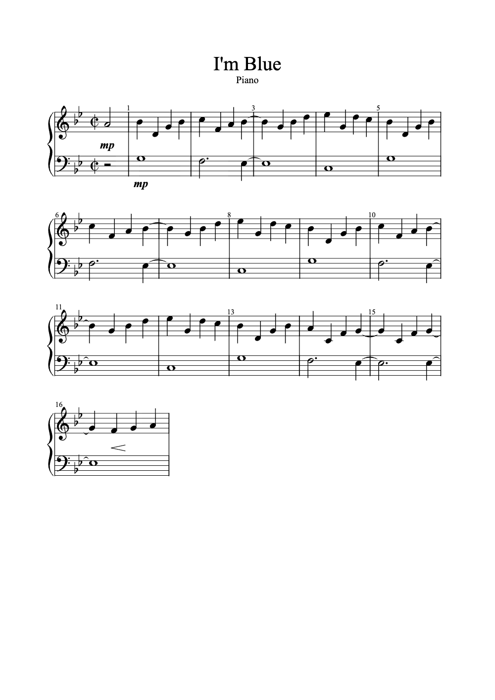 Sheet music preview for I'm Blue