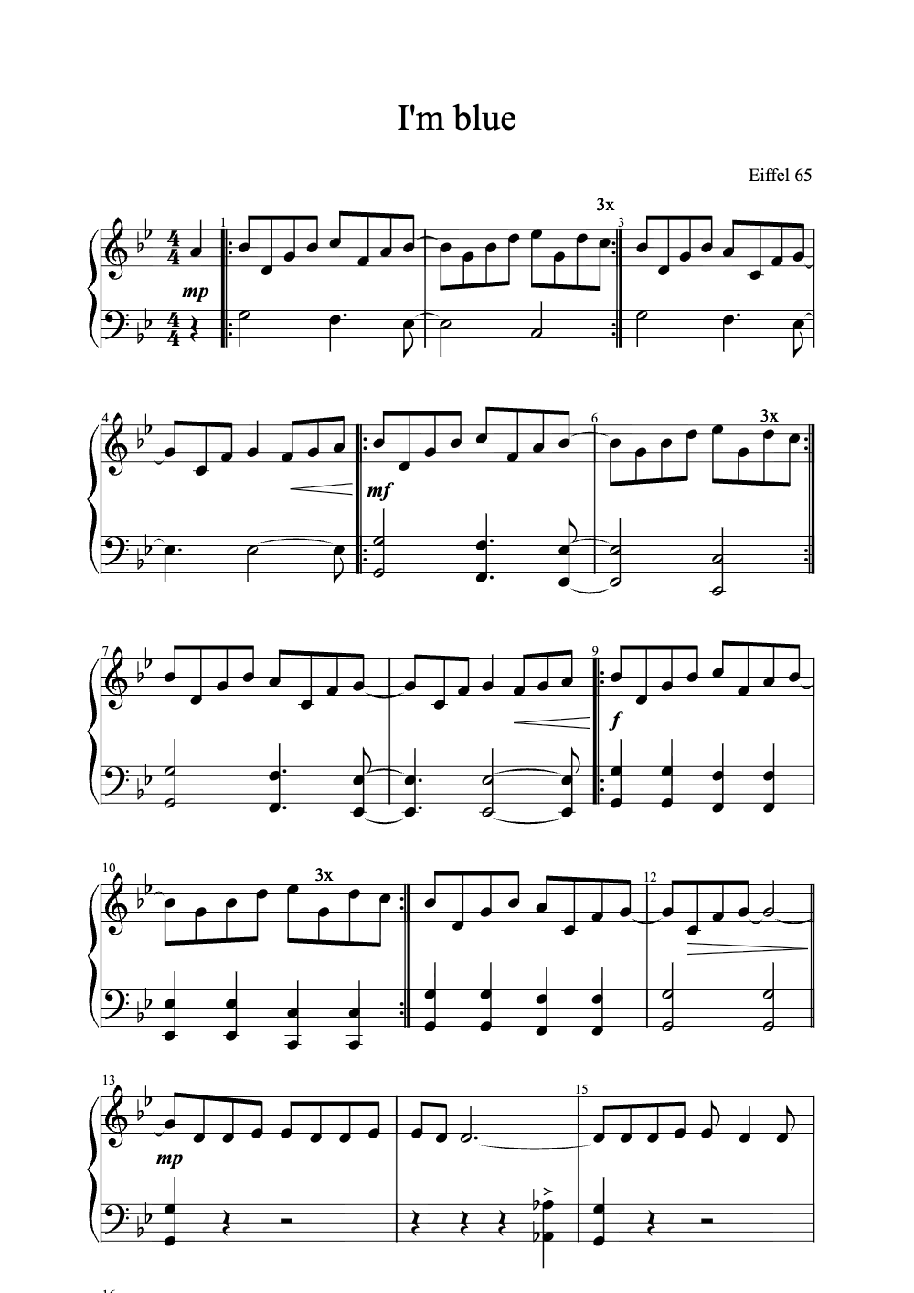 Sheet music preview for I'm Blue