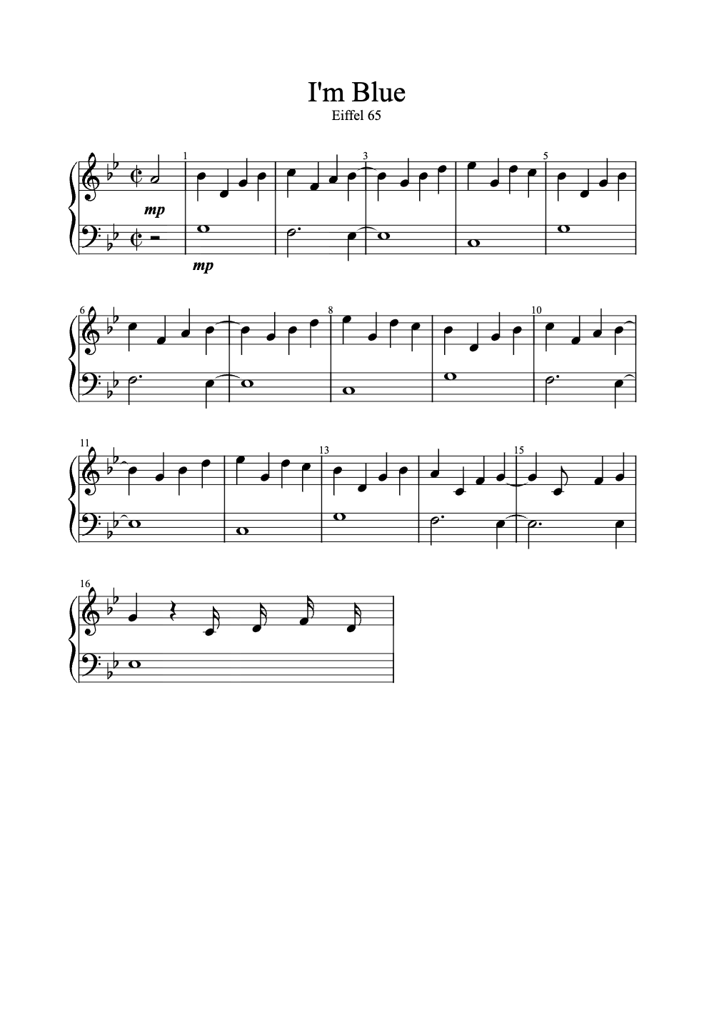 Sheet music preview for I'm Blue