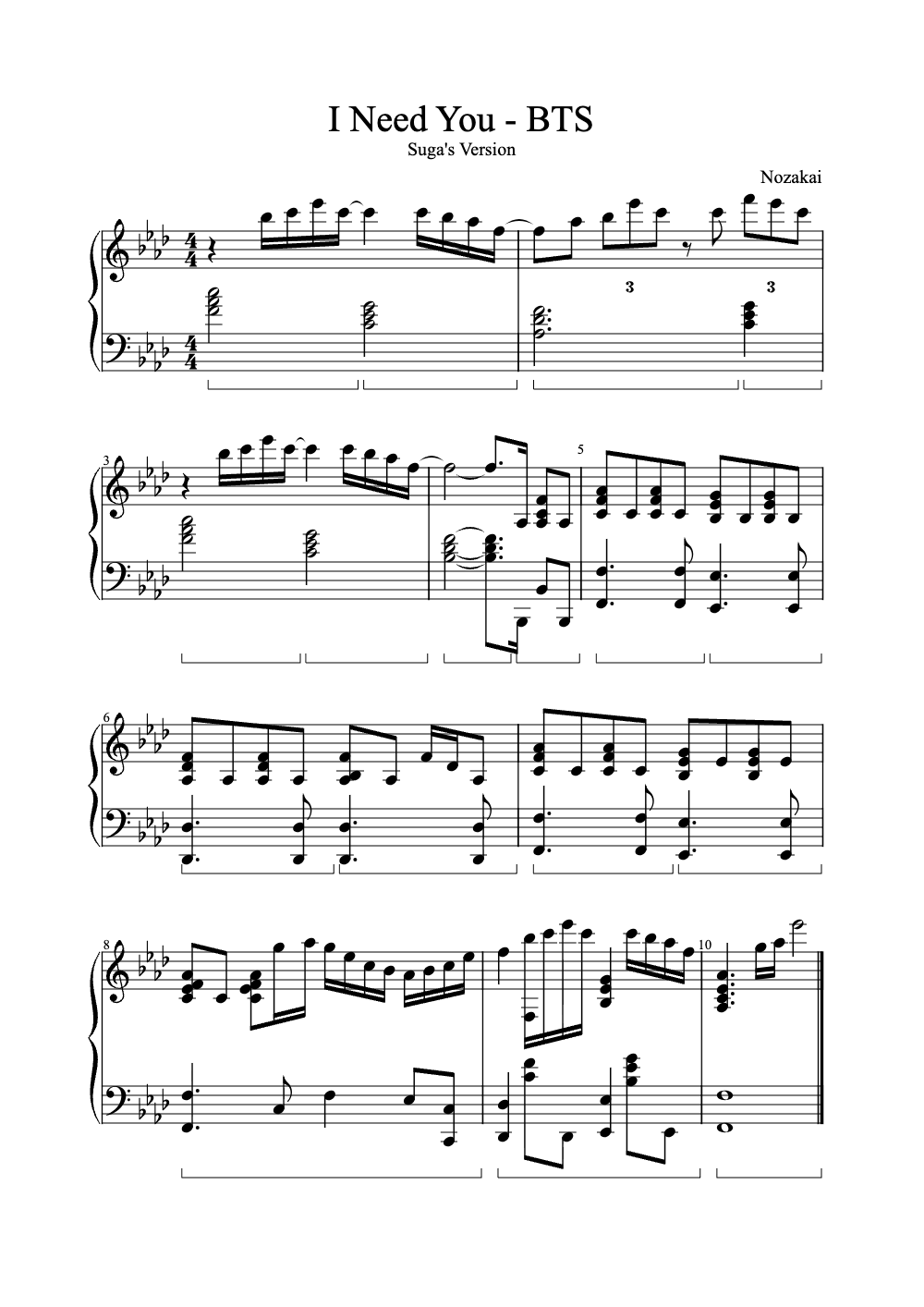 Sheet music preview for I Need You