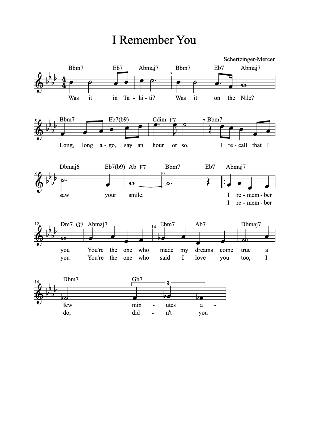 Sheet music preview for I Remember You