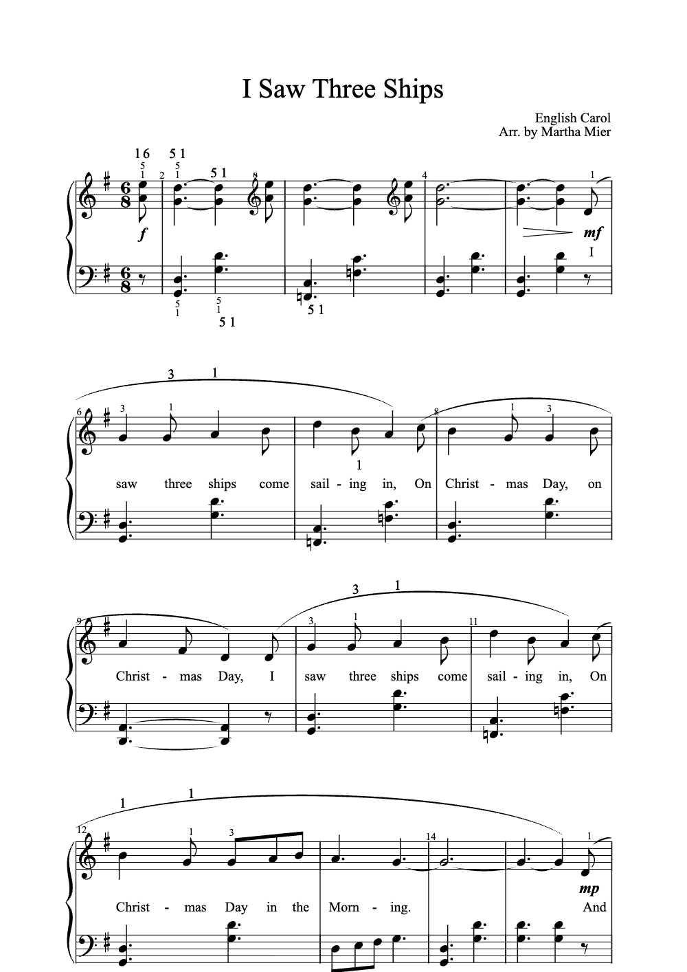 Sheet music preview for I Saw Three Ships