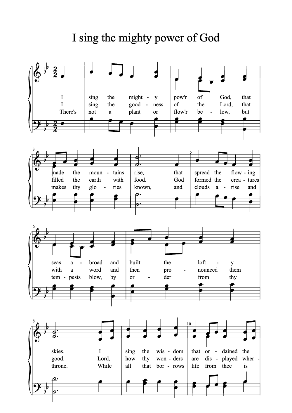 Sheet music preview for I Sing the Mighty Power of God
