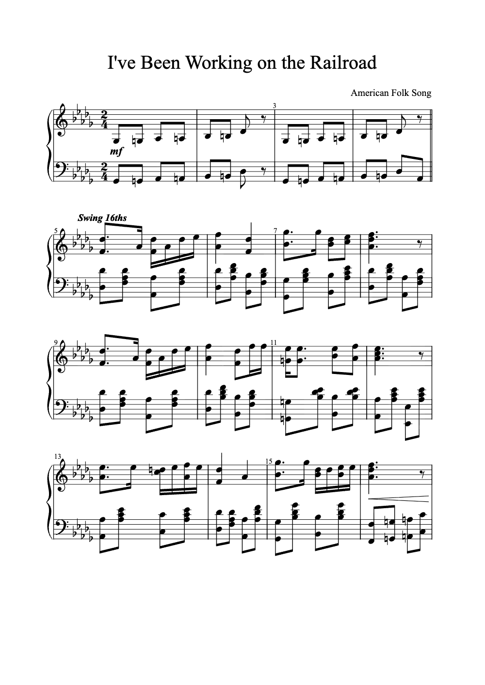 Sheet music preview for I've Been Working on the Railroad